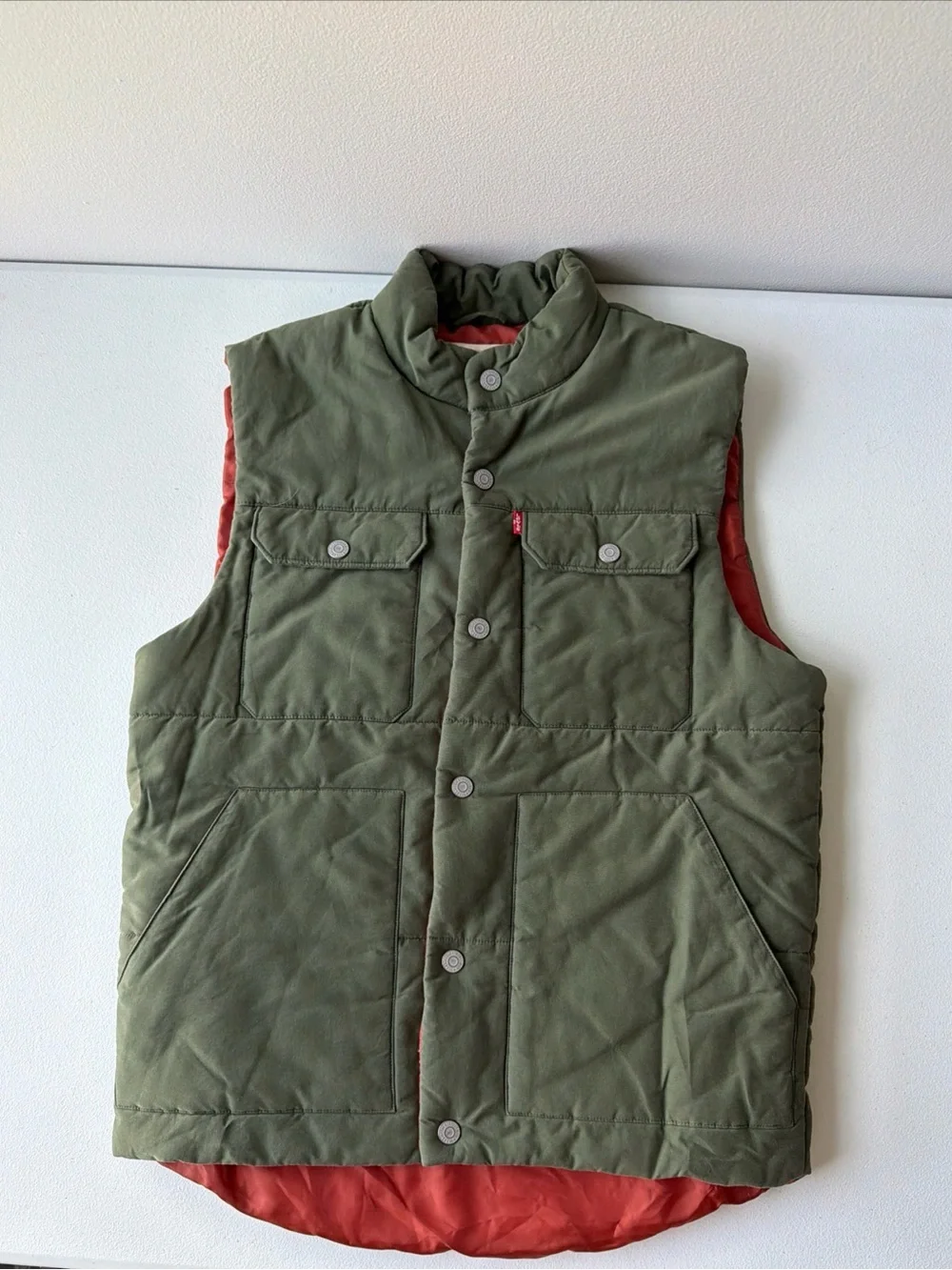 Levi's Olive Green Quilted Vest with Red Lining